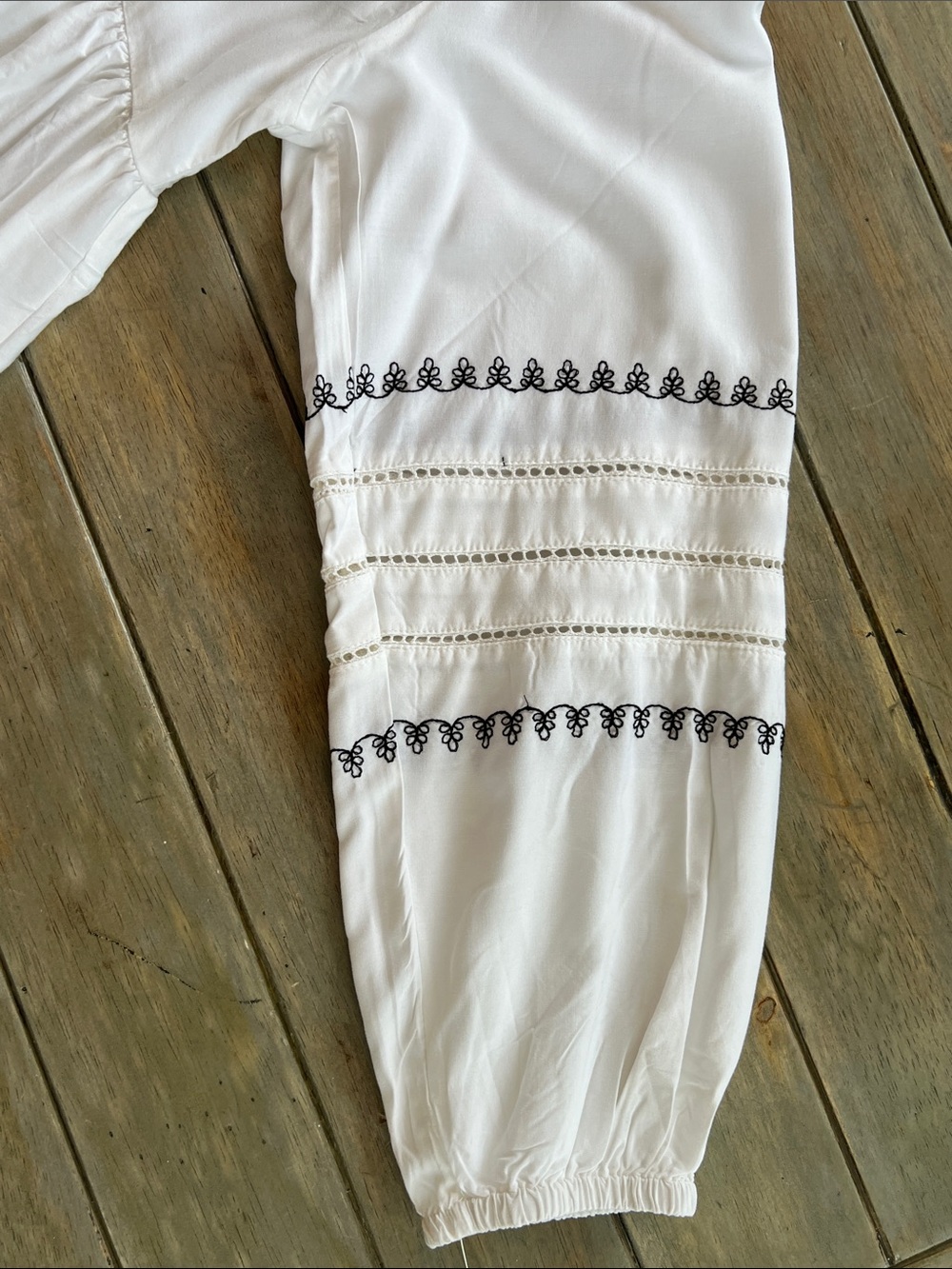 Embroidered White Midi Dress with Black Trim - Picture 10 of 13